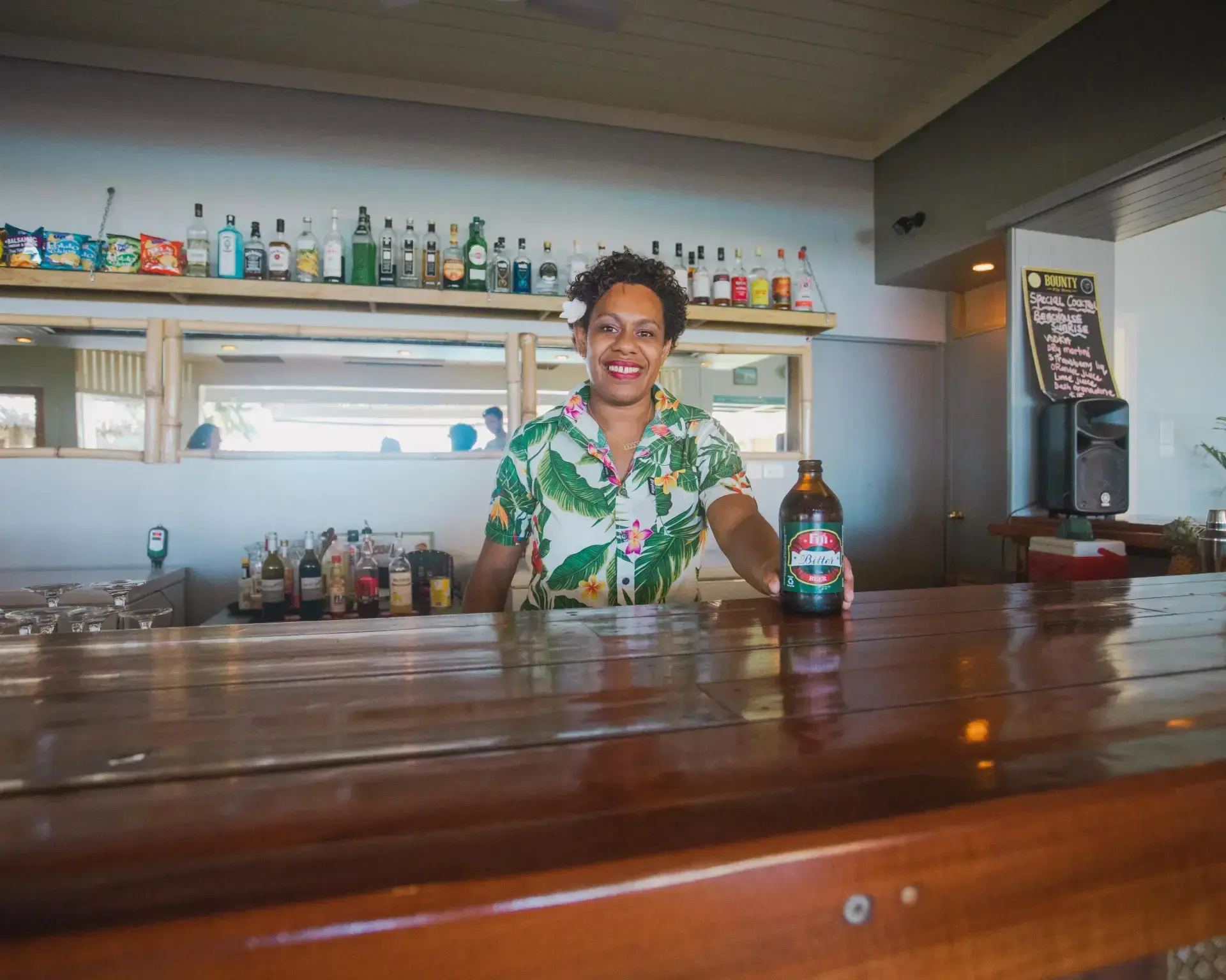 Bartender at tropical bar